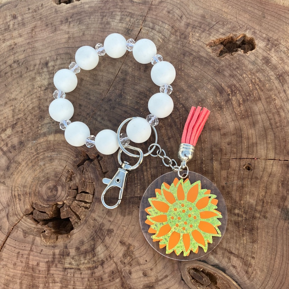 Sunflower silicone wristlet keychain